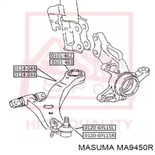 Важіль передньої підвіски нижній, правий MA9450R Masuma