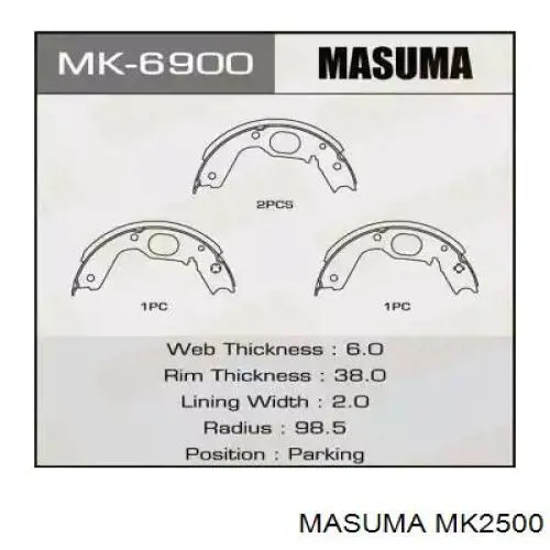 Колодки ручника / стоянкового гальма Masuma MK2500 ціна, від 15.50 USD