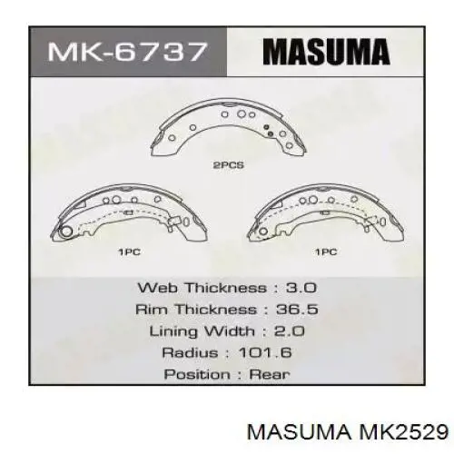 Колодки гальмові задні, барабанні Masuma MK2529 ціна, від 44.60 USD