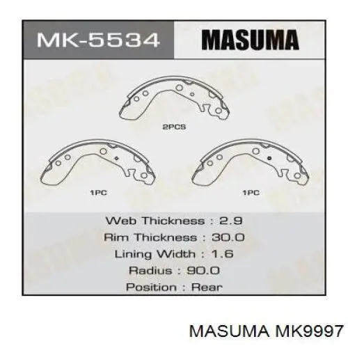 Купити MK9997 Masuma Колодки гальмові задні, барабанні