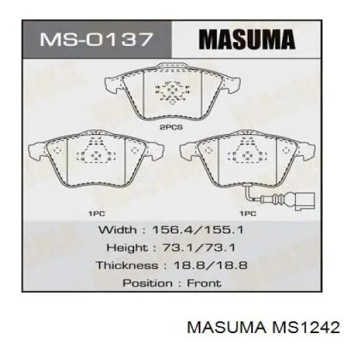 Колодки гальмівні передні, дискові MS1242 Masuma