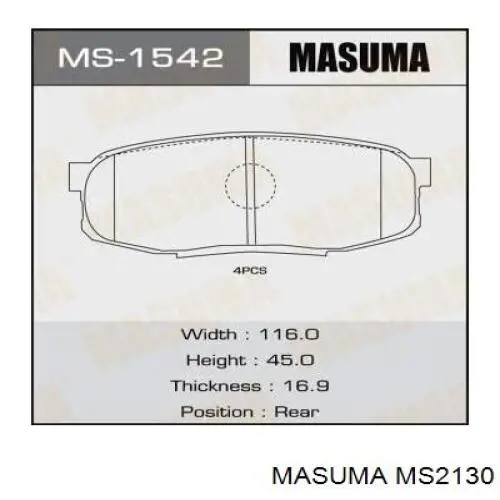 Колодки гальмові задні, дискові MS2130 Masuma