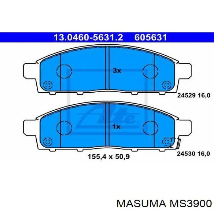 Купити MS3900 Masuma Колодки гальмівні передні, дискові