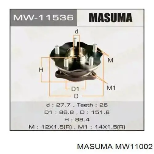 Маточина колеса передня Masuma MW11002 ціна, від 65.79 USD