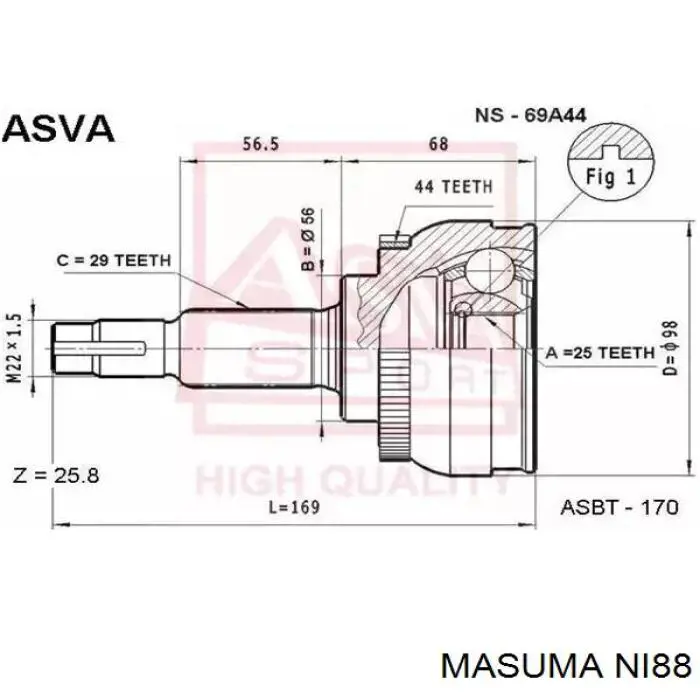 Піввісь передня, права Masuma NI88 ціна, від 63.04 USD