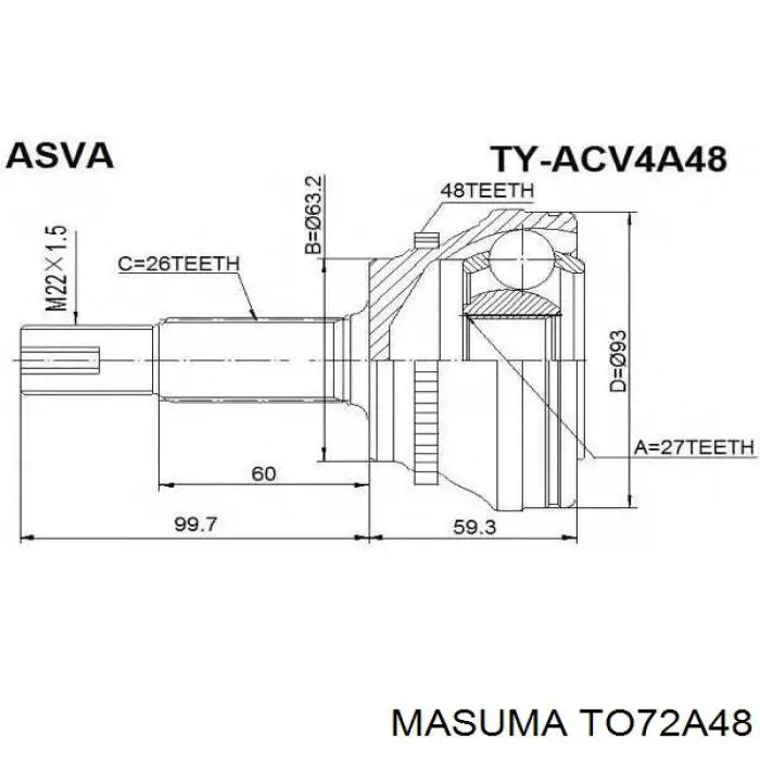 ШРУС зовнішній передній TO72A48 Masuma