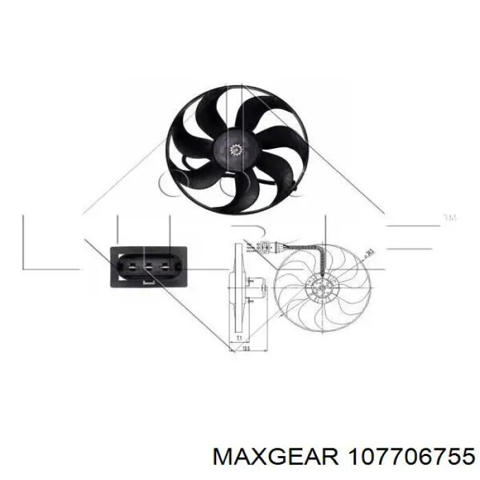 Купити 107706755 Maxgear Електровентилятор охолодження в зборі (двигун + крильчатка), правий