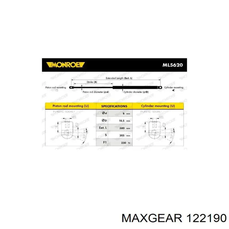 Купити 122190 Maxgear Амортизатор під капот