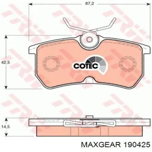 190425 Maxgear Колодки гальмівні задні, дискові