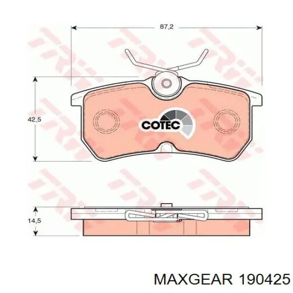 Задні гальмівні колодки 190425 Maxgear