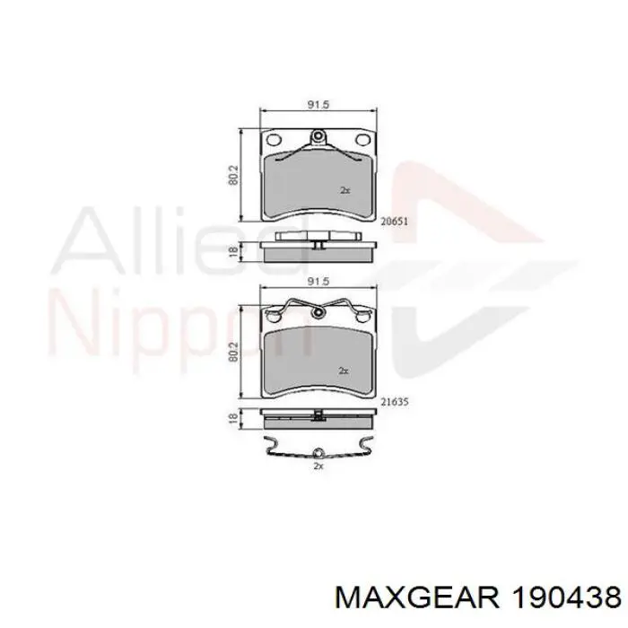 190438 Maxgear Передні гальмівні колодки