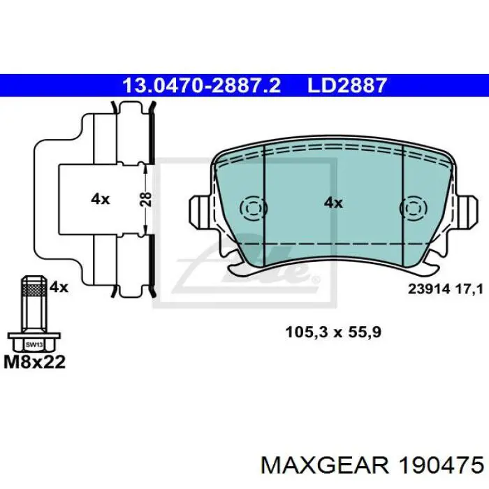 Купити 190475 Maxgear Задні колодки