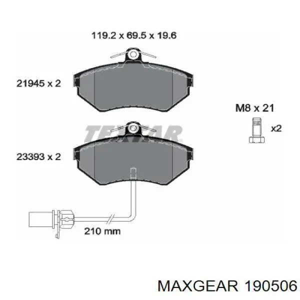 Передні тормозні колодки 190506 Maxgear