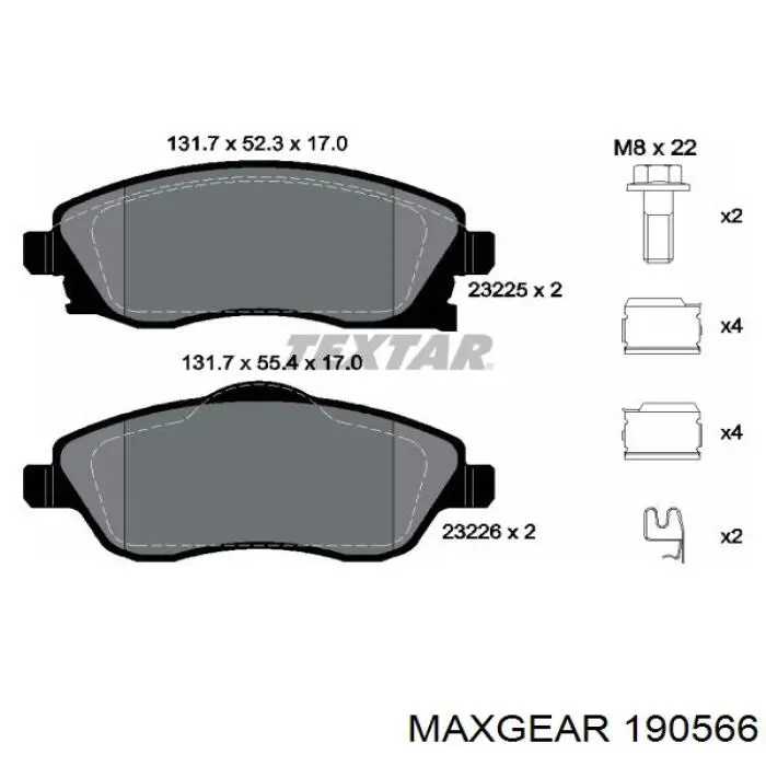 Передні тормозні колодки 190566 Maxgear