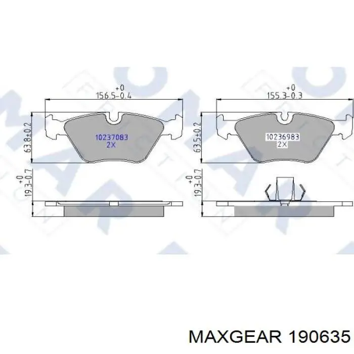 Передні тормозні колодки 190635 Maxgear