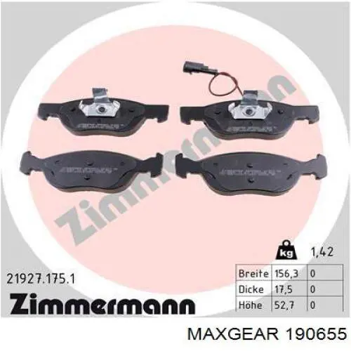 Гальмівні колодки Maxgear 190655 ціна, від 15.57 USD