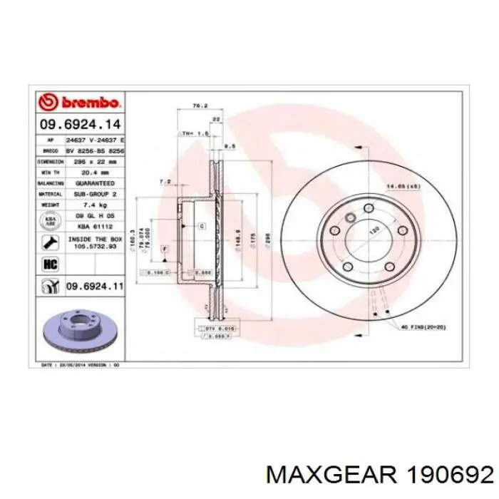 Купити 190692 Maxgear Ротор гальмівний
