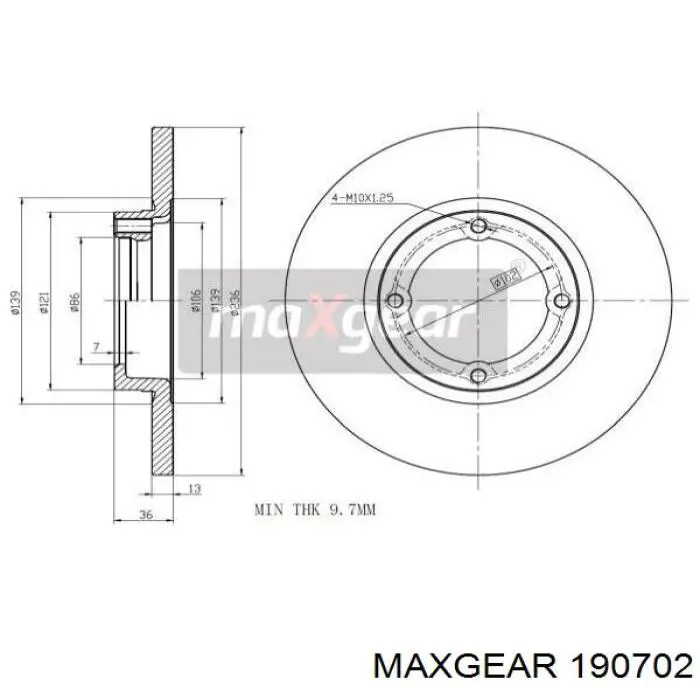 Диск гальмівний передній 190702 Maxgear