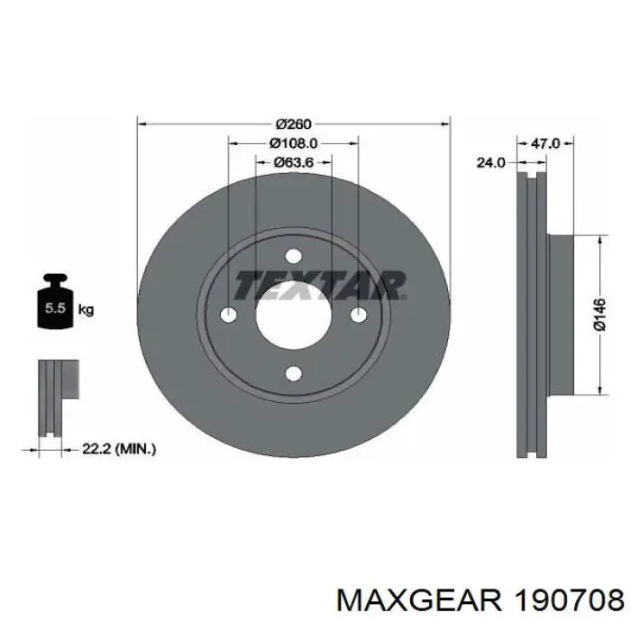 Диск переднього гальма Maxgear 190708 ціна, від 24.68 USD