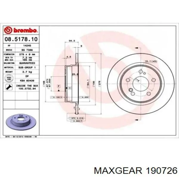 Задні дискові гальма Maxgear 190726 ціна, від 29.25 USD