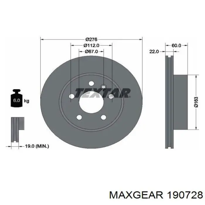 Диск переднього гальма Maxgear 190728 ціна, від 30.11 USD