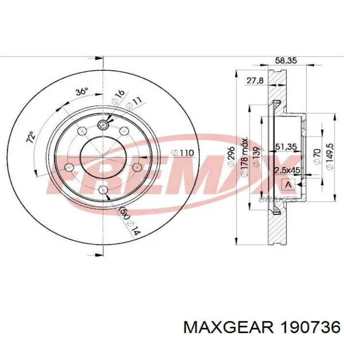 Диск переднього гальма Maxgear 190736 ціна, від 41.12 USD