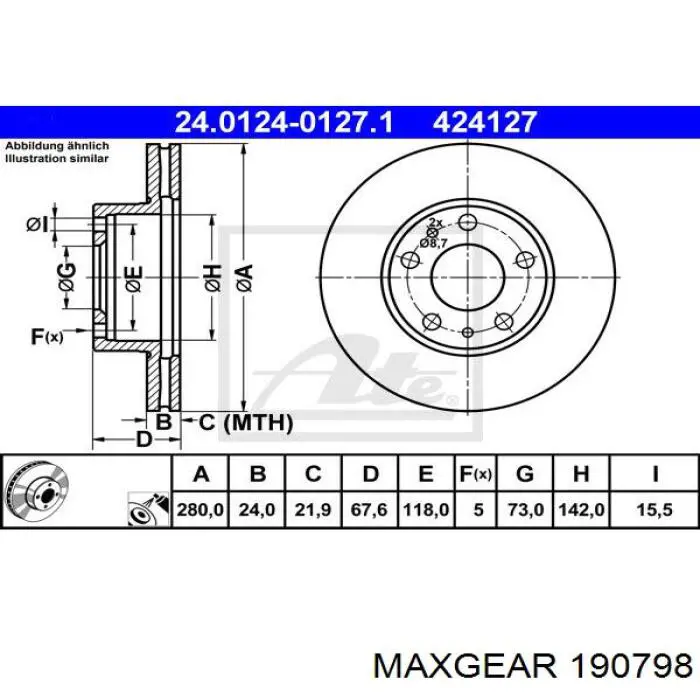 Диск гальмівний передній Maxgear 190798