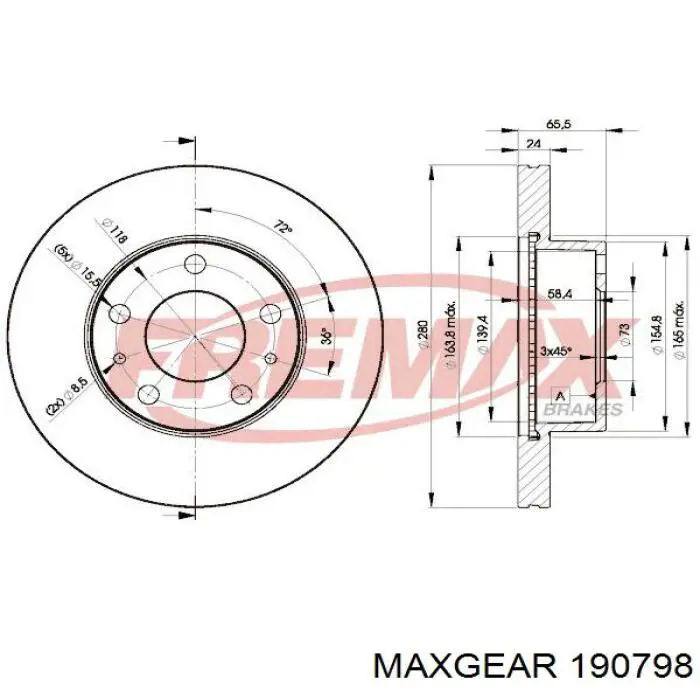190798 Maxgear Гальмо дискове переднє