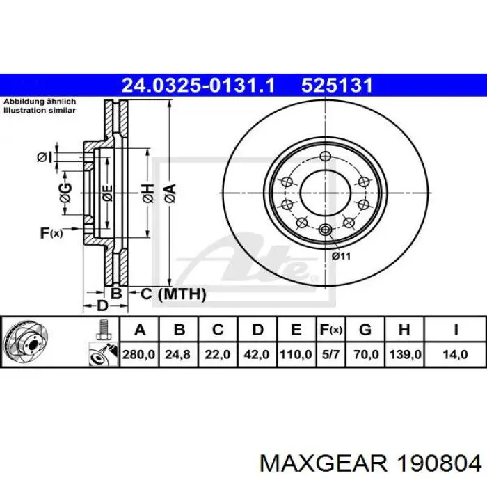 Диск гальмівний передній 190804 Maxgear