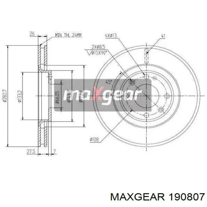 Диск переднього гальма Maxgear 190807 ціна, від 33.54 USD