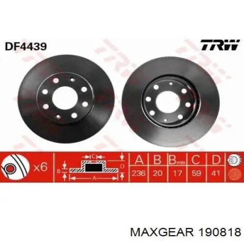 Диск переднього гальма Maxgear 190818 ціна, від 21.54 USD