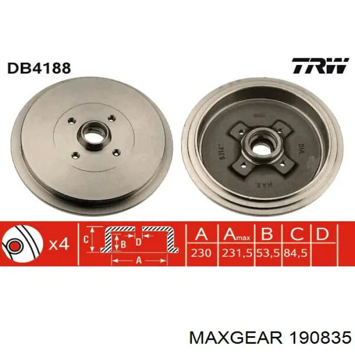 Барабан гальмівний задній Maxgear 190835