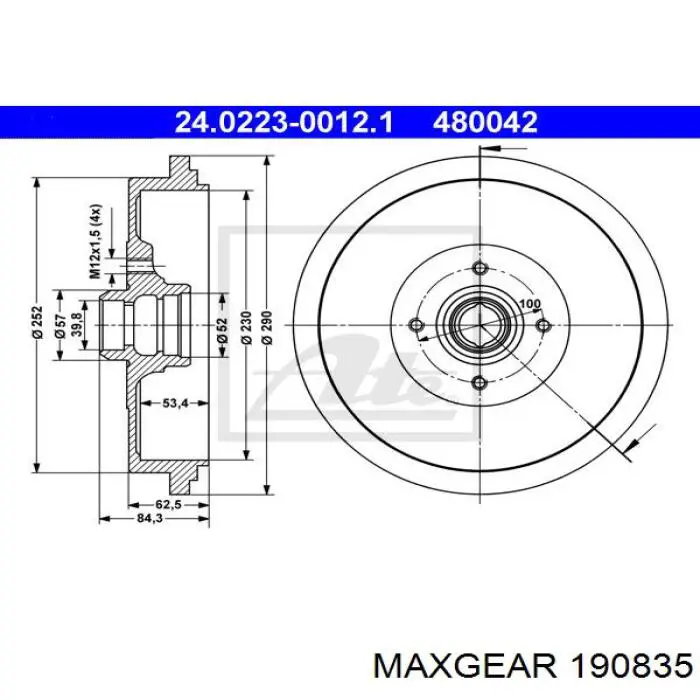 Барабан гальмівний задній 190835 Maxgear