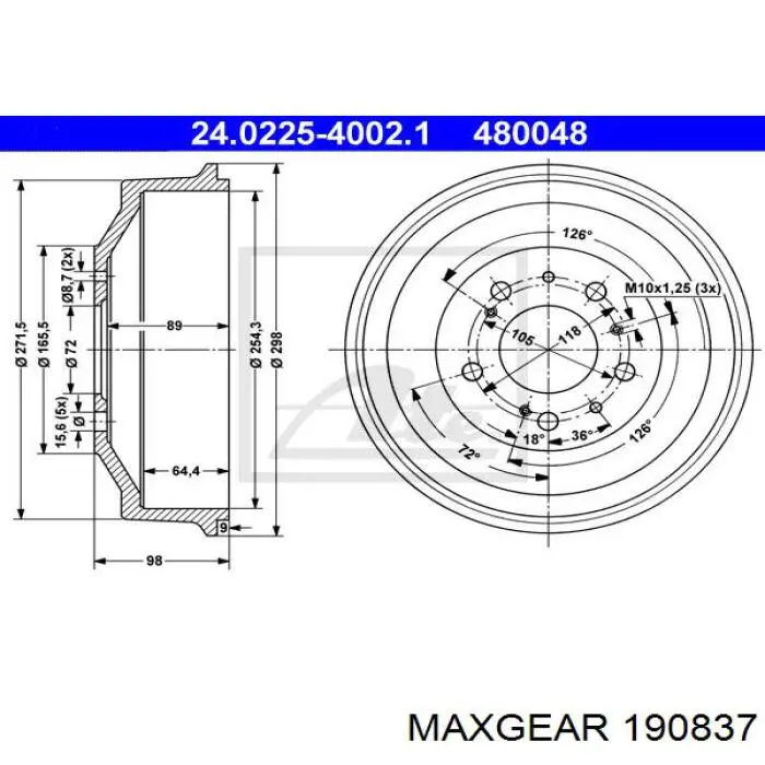 190837 Maxgear Барабан гальмівний задній