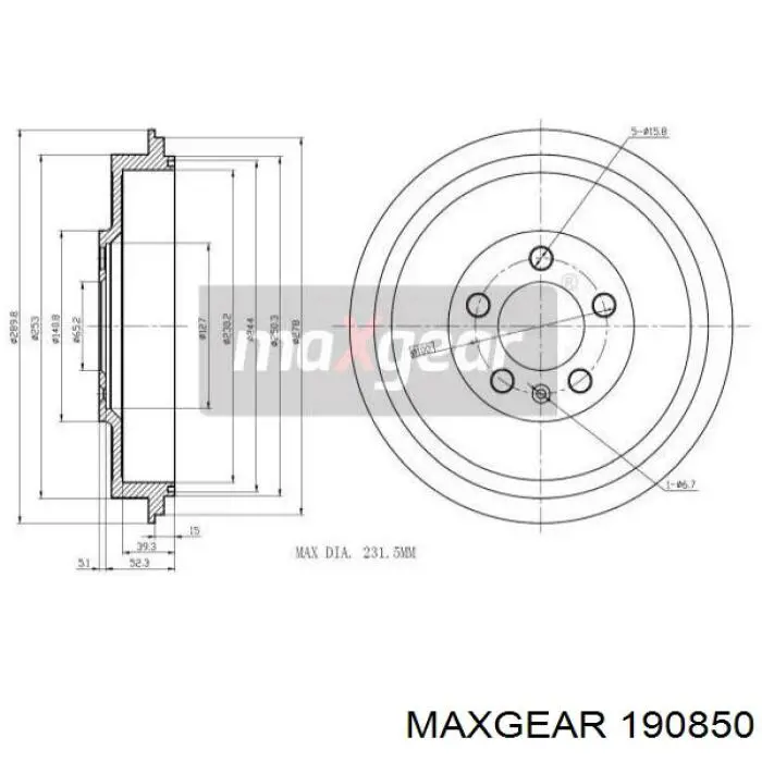 Барабан гальмівний задній 190850 Maxgear