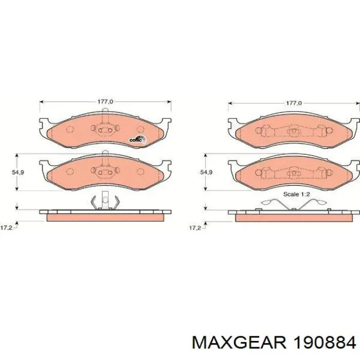 Купити 190884 Maxgear Колодки гальмівні передні, дискові
