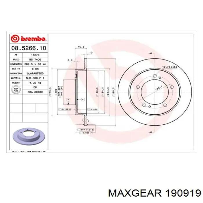 Диск переднього гальма Maxgear 190919 ціна, від 26.89 USD