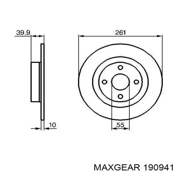Диск гальмівний задній Maxgear 190941