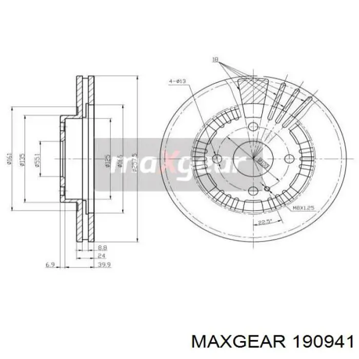 Диск гальмівний задній 190941 Maxgear