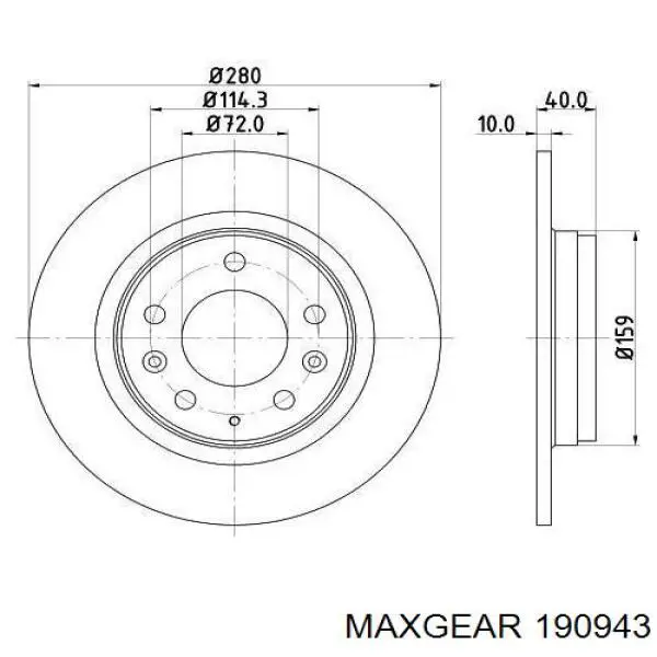 Купити 190943 Maxgear Диск заднього гальма