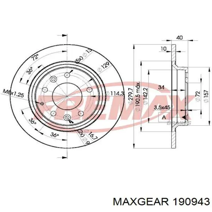 Гальмівні диски 190943 Maxgear