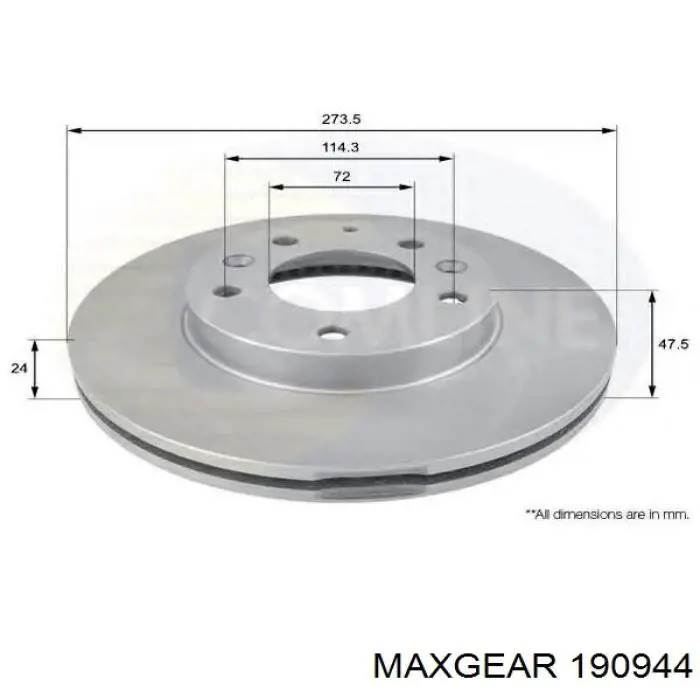 Диск гальмівний передній Maxgear 190944