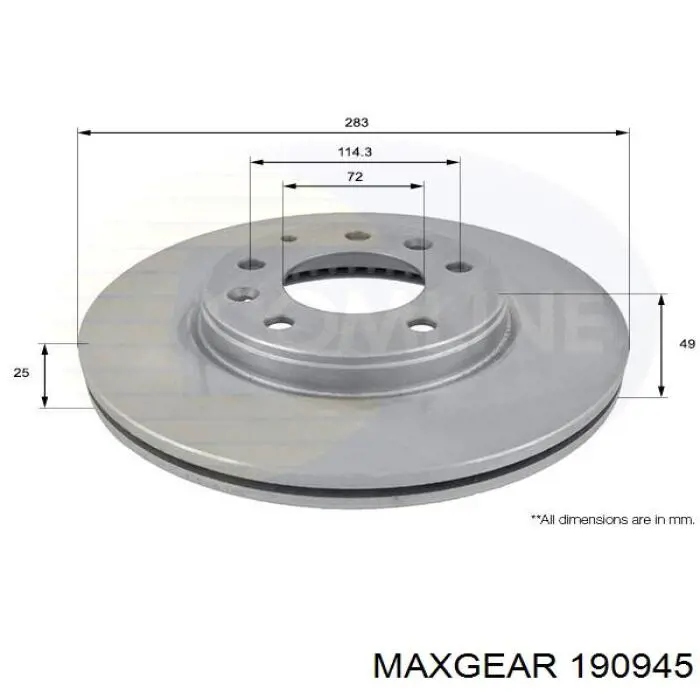 Диск гальмівний передній Maxgear 190945