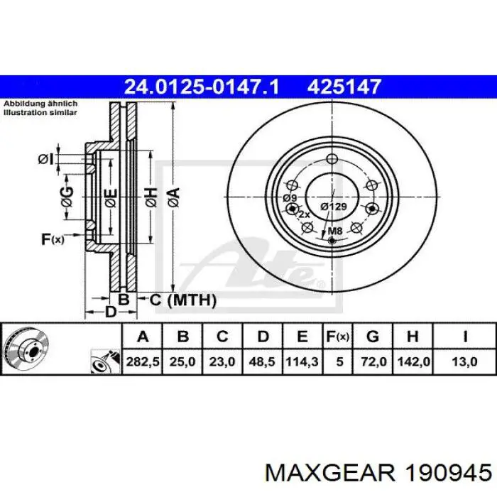 190945 Maxgear Гальмо дискове переднє