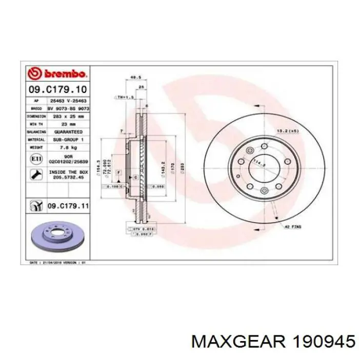 Купити 190945 Maxgear Ротор гальмівний
