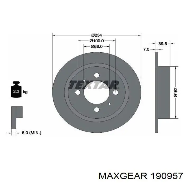 190957 Maxgear диск гальмівний задній