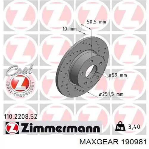 Диск гальмівний задній Maxgear 190981