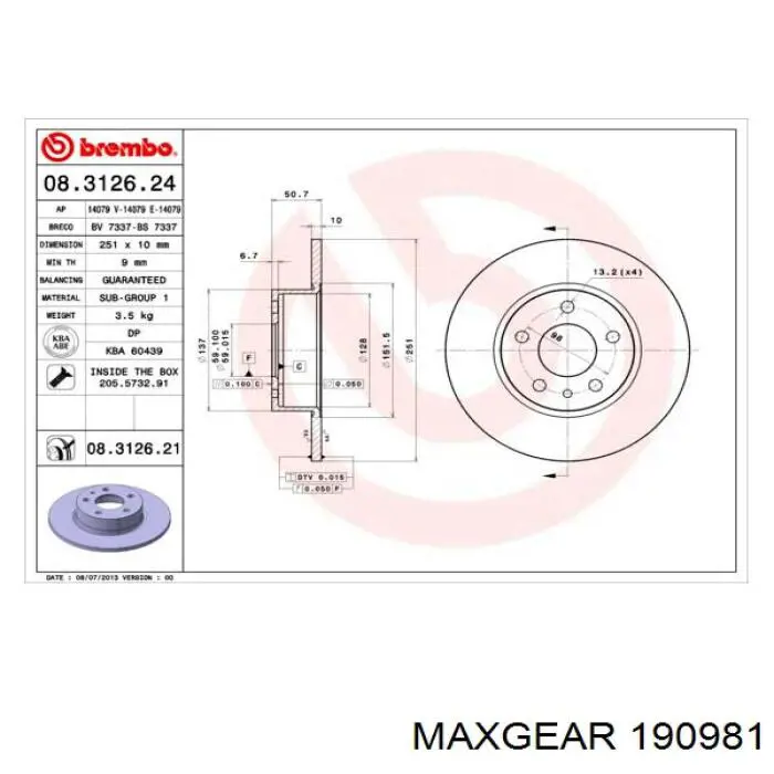 190981 Maxgear Дискові гальма