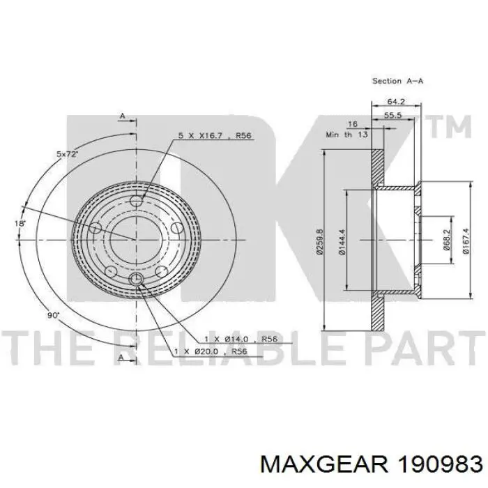 190983 Maxgear Гальмо дискове переднє