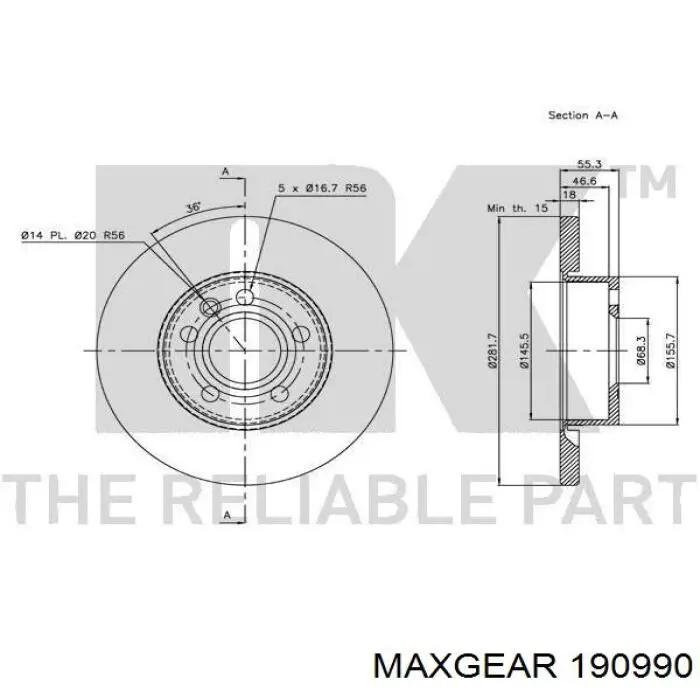 Диск переднього гальма Maxgear 190990 ціна, від 39.59 USD